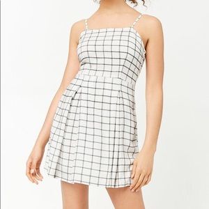 Grid pattern white mini fit and flare dress